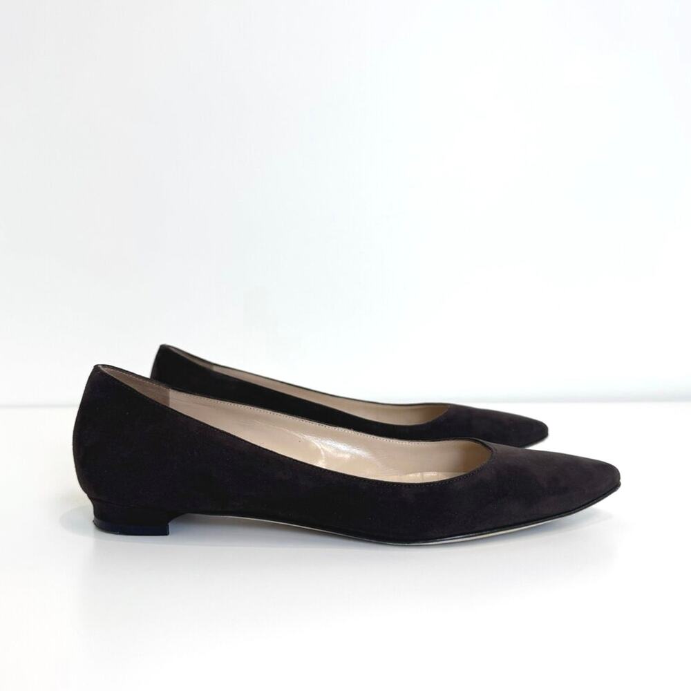 MANOLO BLAHNIK Brown Suede Point Toe Flats 40 Slip On Block Heel Leather Shoes